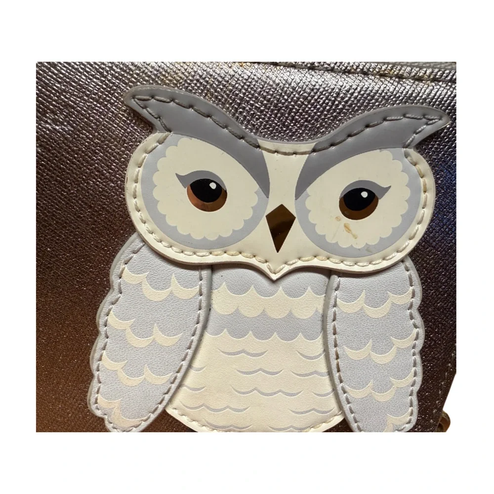 KATE SPADE NY Star Bright Owl Silver Metallic Zip Around Continental Wallet
